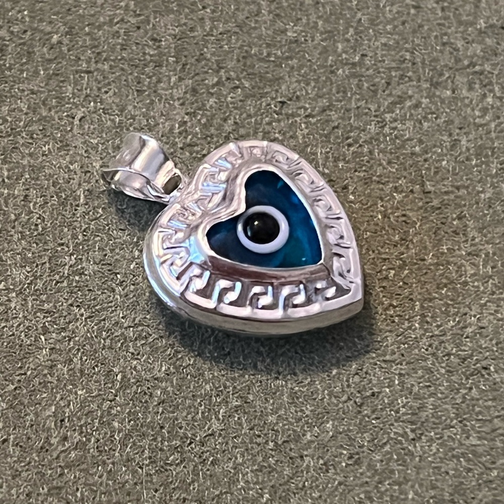 Sterling Silver Mini Blue Evil Eye Heart Pendant